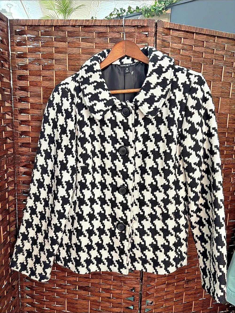 Vintage Briggs New York Houndstooth Pea Coat Black & White Size 14